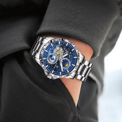 GLENAW Rotating Earth Automatic Mechanical Watch  Double Second Hand Mens Luxury Wristwatch With St 1