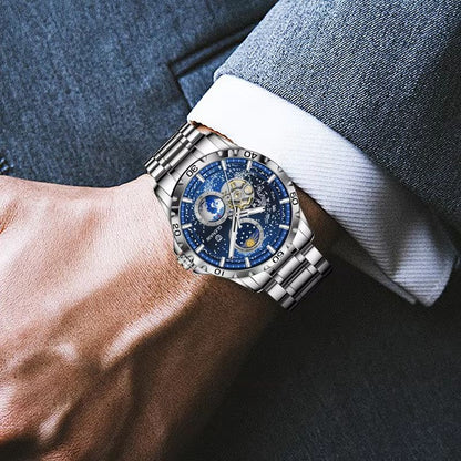 GLENAW Rotating Earth Automatic Mechanical Watch  Double Second Hand Mens Luxury Wristwatch With St 2
