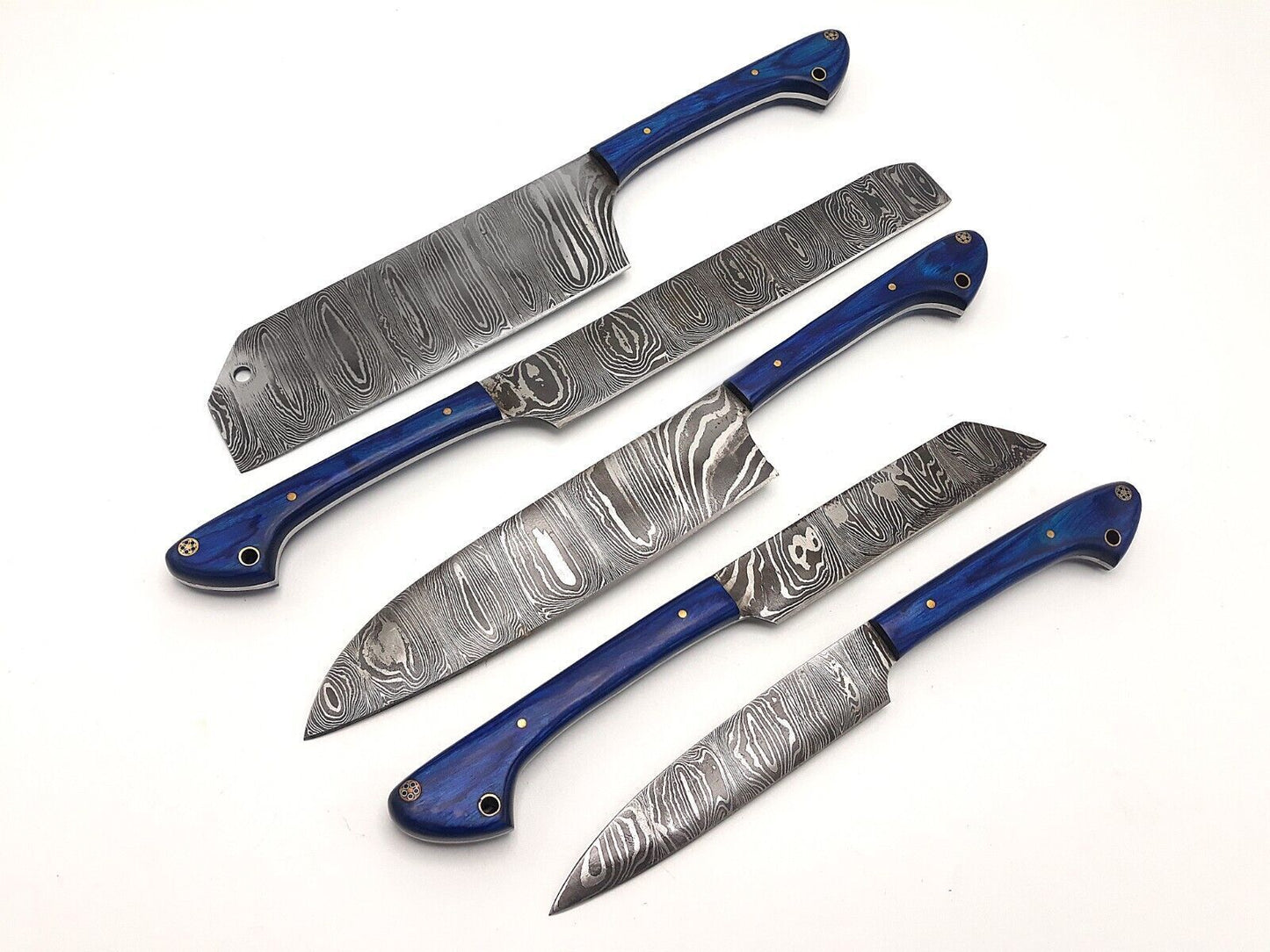 Luxury Damascus Steel Chef Knife Set  Hand Forged Kitchen Essentials 5pcs 1