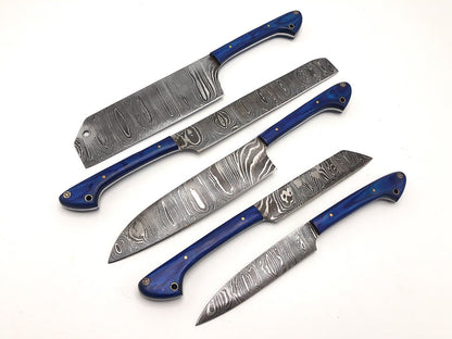 Luxury Damascus Steel Chef Knife Set  Hand Forged Kitchen Essentials 5pcs 1