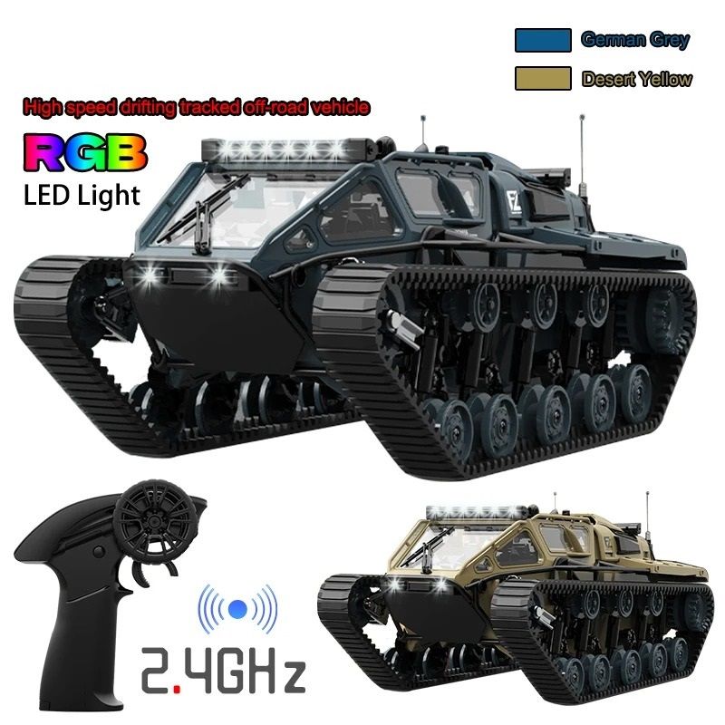RC Tank with LED Lights and Remote Control Drift Function