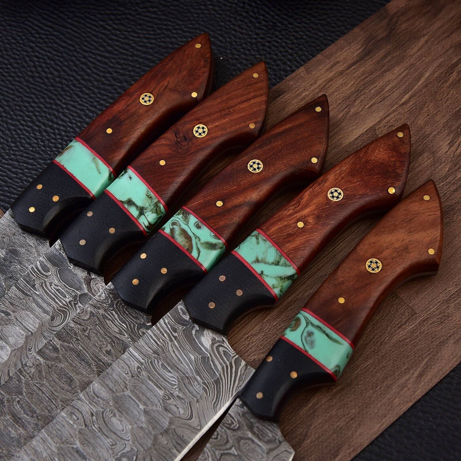 Custom Handmade Damascus Steel Knife Set  5pcs Professional Kitchen Cutlery 1