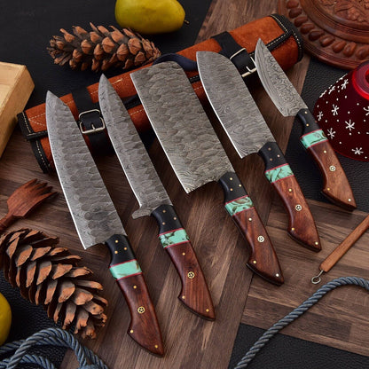 Custom Handmade Damascus Steel Knife Set  5pcs Professional Kitchen Cutlery 3