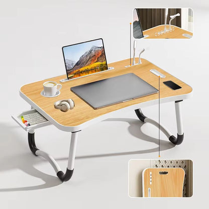 Portable Foldable Laptop Desk  With USB Light Cooling Fan Cup Holder  Tablet Slot 4