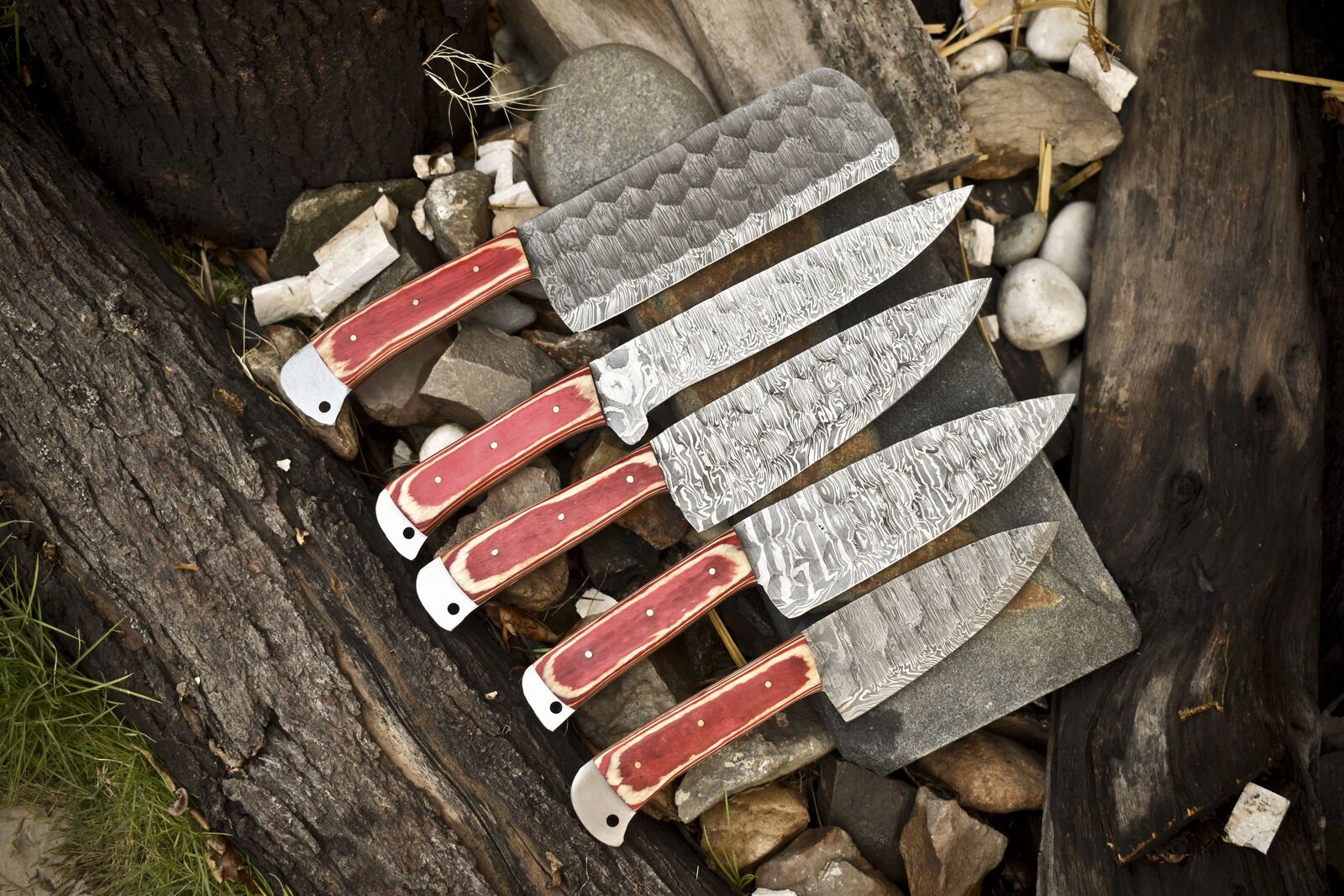 Handcrafted Steel Chef Knives Set  Premium 5pcs Kitchen Blades 2