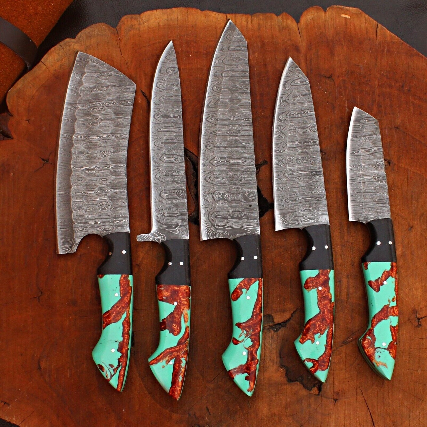 Exclusive Damascus Steel Chef Knife  Handmade 5pcs Kitchen Set 1