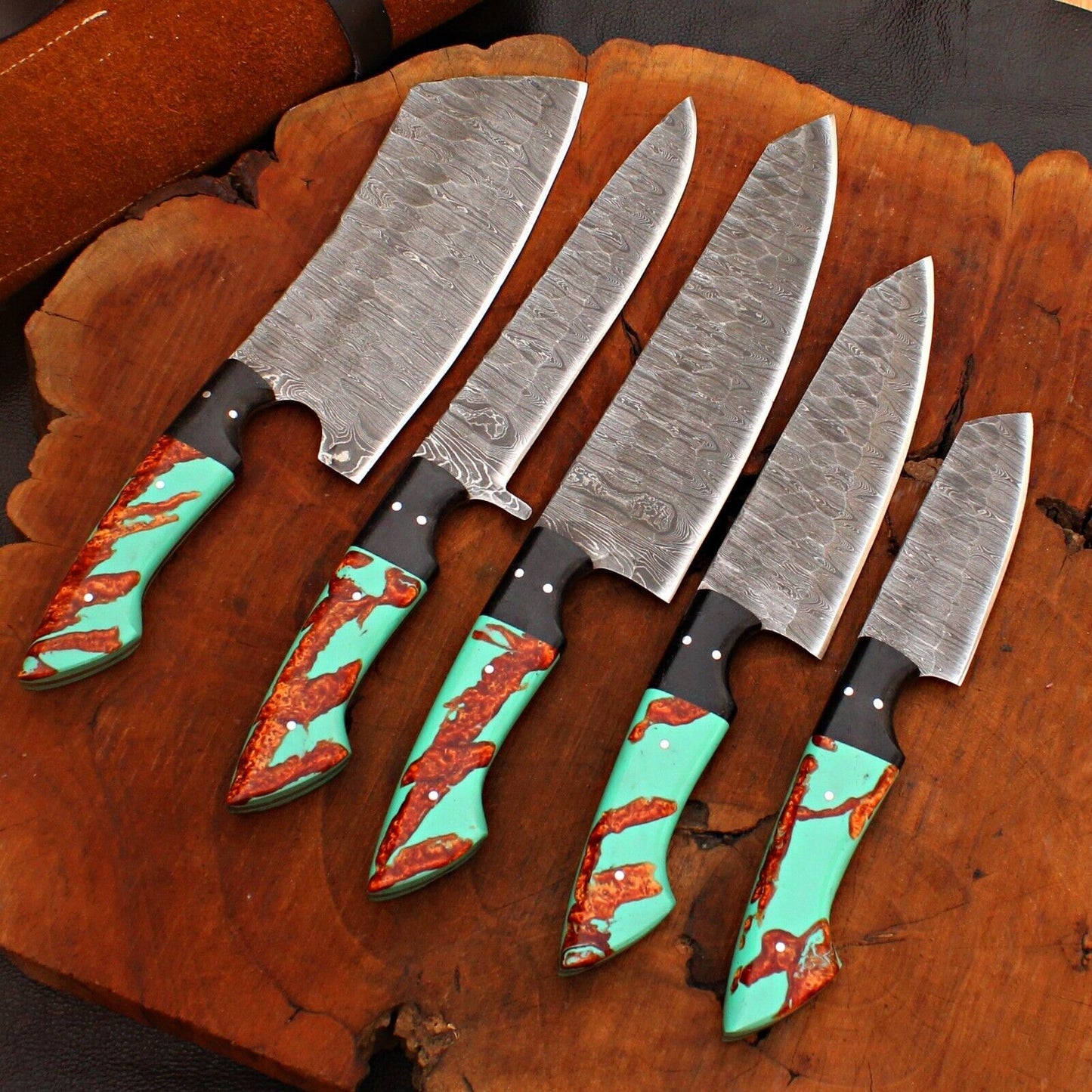 Exclusive Damascus Steel Chef Knife  Handmade 5pcs Kitchen Set 2