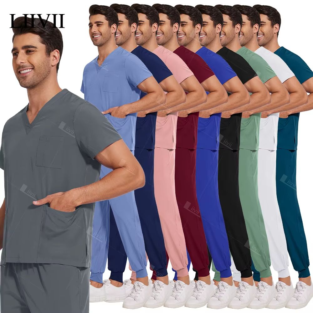 Lightweight Medical Scrub Set – Anti-Wrinkle Nursing Uniform with Jogger Pants for Men & Women