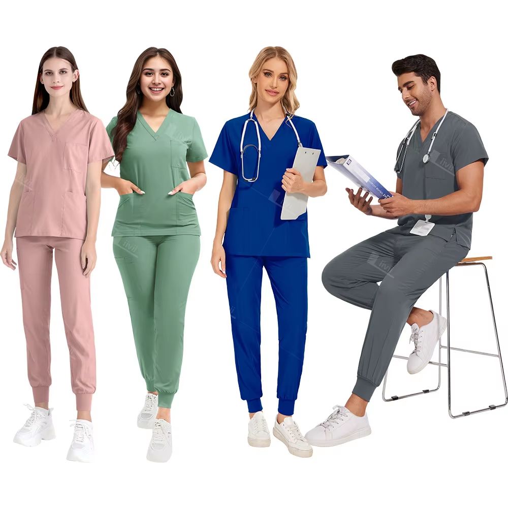 Lightweight Medical Scrub Set  AntiWrinkle Nursing Uniform With Jogger Pants For Men  Women 2