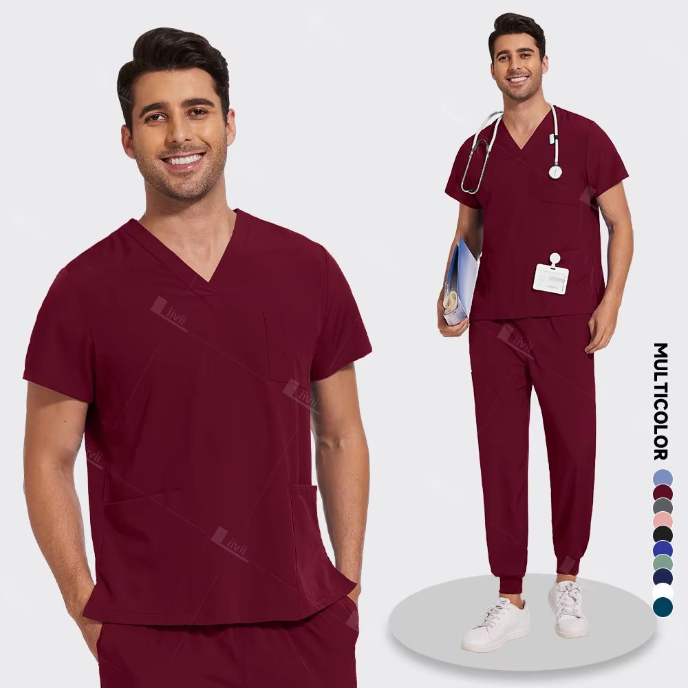 Lightweight Medical Scrub Set  AntiWrinkle Nursing Uniform With Jogger Pants For Men  Women 9