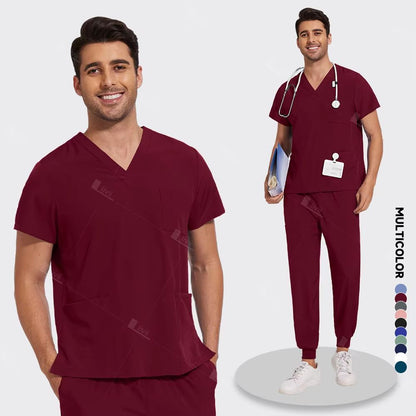 Lightweight Medical Scrub Set  AntiWrinkle Nursing Uniform With Jogger Pants For Men  Women 9