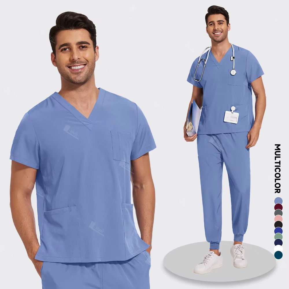 Lightweight Medical Scrub Set  AntiWrinkle Nursing Uniform With Jogger Pants For Men  Women 12