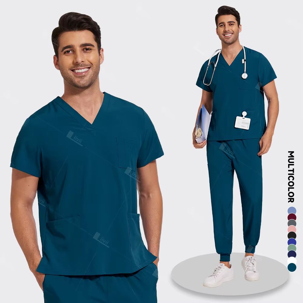 Lightweight Medical Scrub Set  AntiWrinkle Nursing Uniform With Jogger Pants For Men  Women 14
