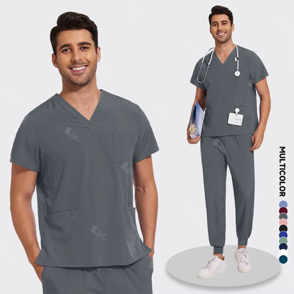 Lightweight Medical Scrub Set  AntiWrinkle Nursing Uniform With Jogger Pants For Men  Women 7