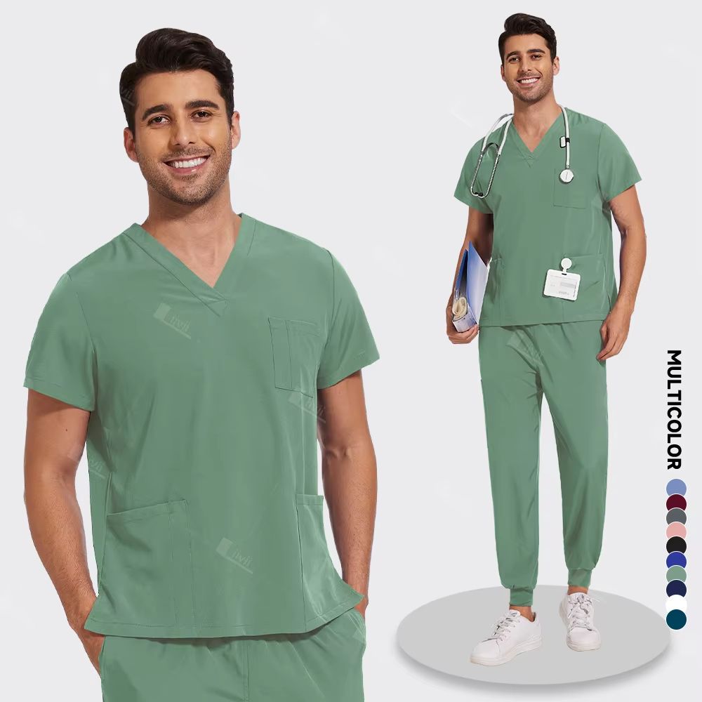 Lightweight Medical Scrub Set  AntiWrinkle Nursing Uniform With Jogger Pants For Men  Women 8