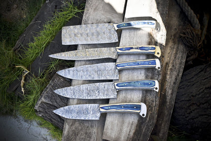 Damascus Steel Forged Chef Knife Set | 5pcs Handmade Kitchen Masterpiece