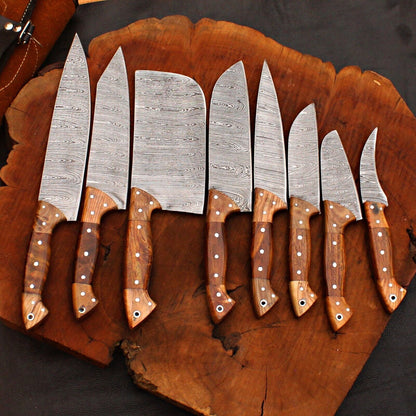 8 Pcs Handmade Damascus Chef Knife Set  Forged Steel Kitchen Cutlery Collection 1
