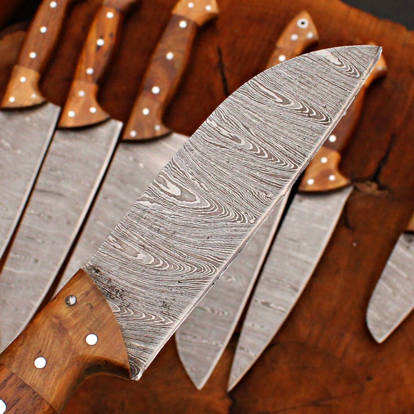 8 Pcs Handmade Damascus Chef Knife Set  Forged Steel Kitchen Cutlery Collection 2