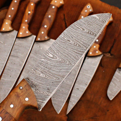 8 Pcs Handmade Damascus Chef Knife Set  Forged Steel Kitchen Cutlery Collection 2