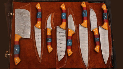 8 Pc Custom Forged Damascus Chef Knife Set  Handmade Kitchen Tools 3