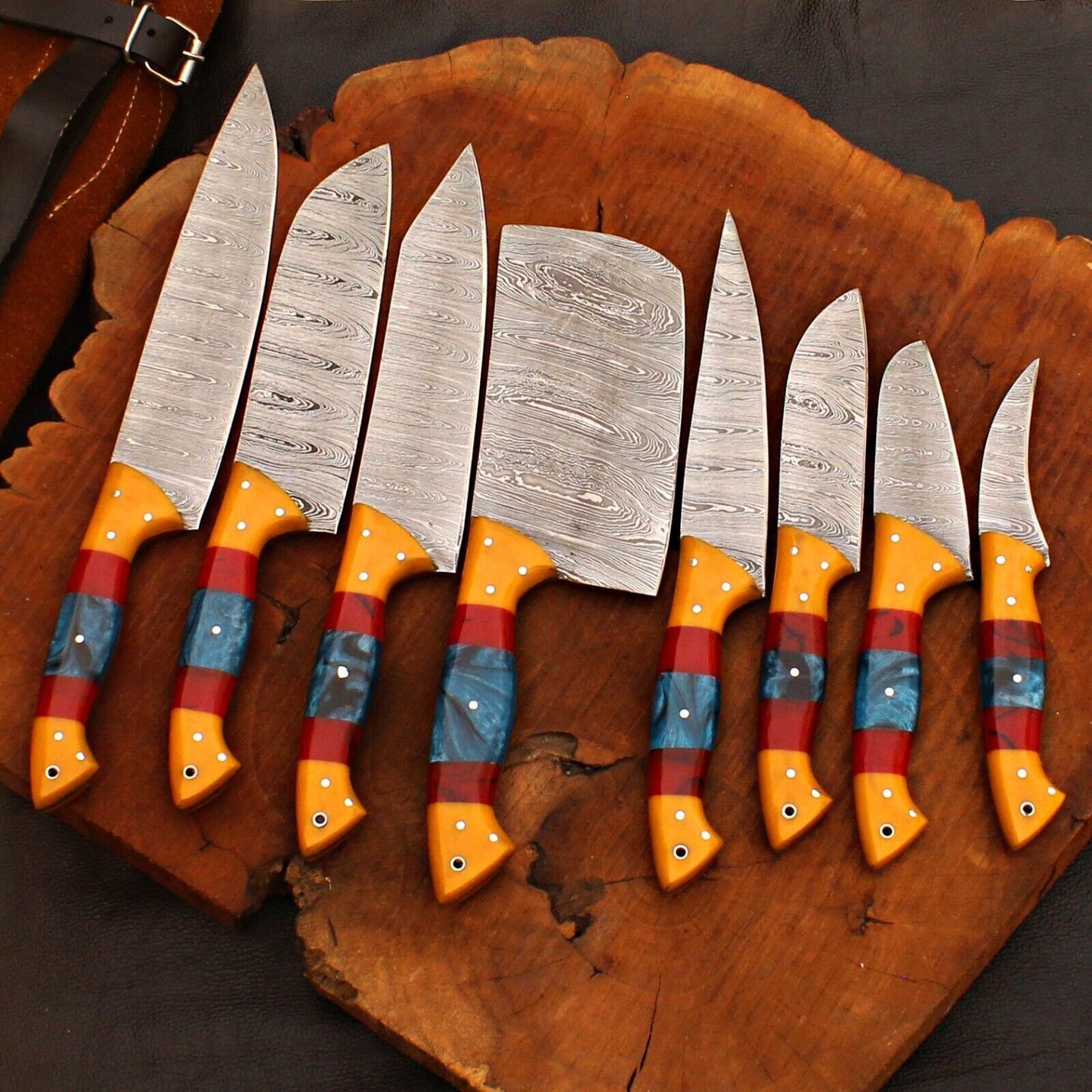 8 Pc Custom Forged Damascus Chef Knife Set  Handmade Kitchen Tools 1