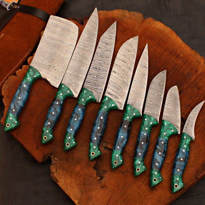 Damascus Steel Chef Knife Set Of 8  Handmade Forged Kitchen Collection 1