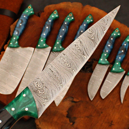Damascus Steel Chef Knife Set Of 8  Handmade Forged Kitchen Collection 2