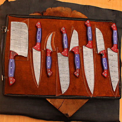 Complete 8 Pc Handmade Damascus Kitchen Knife Set With Sheath 3