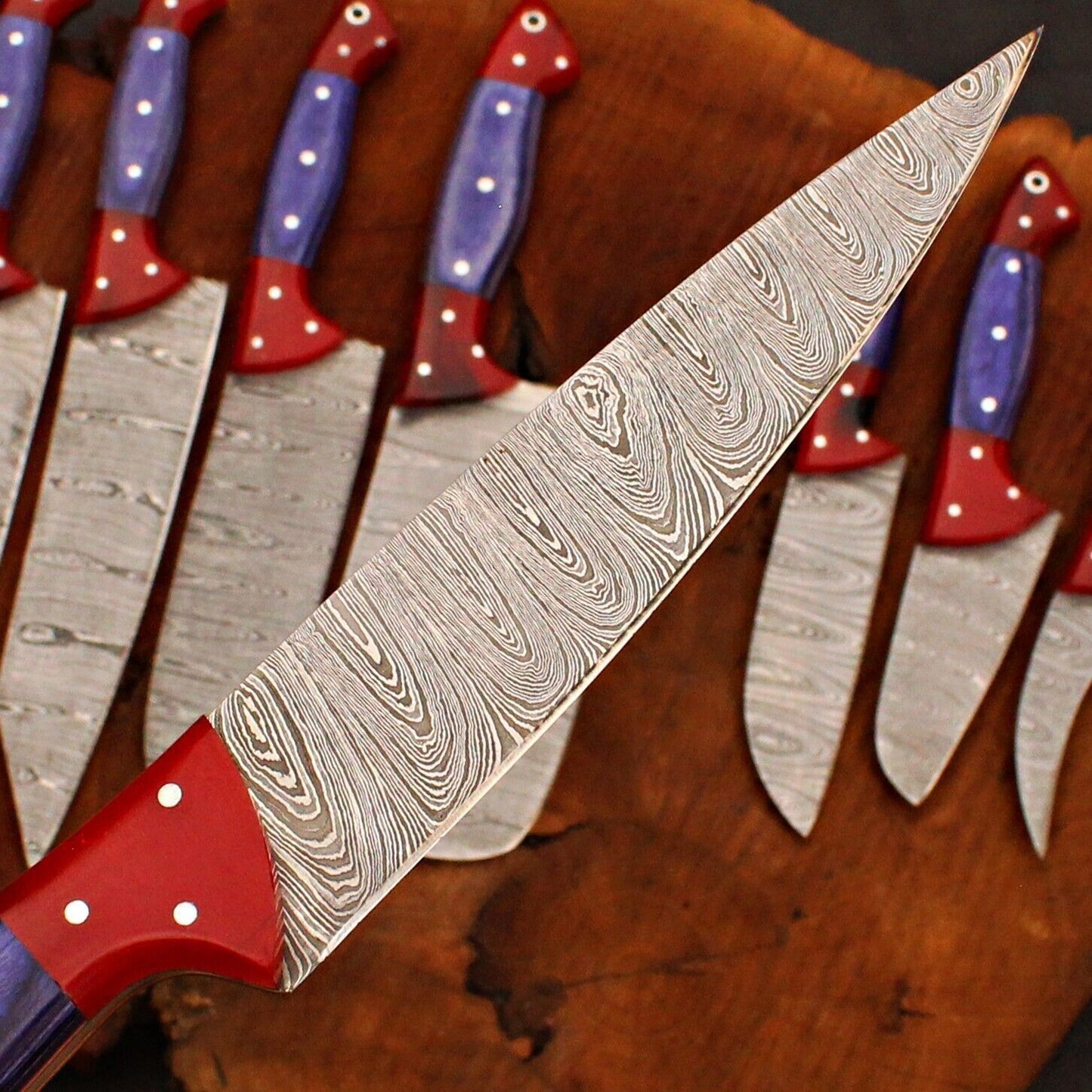 Complete 8 Pc Handmade Damascus Kitchen Knife Set With Sheath 2