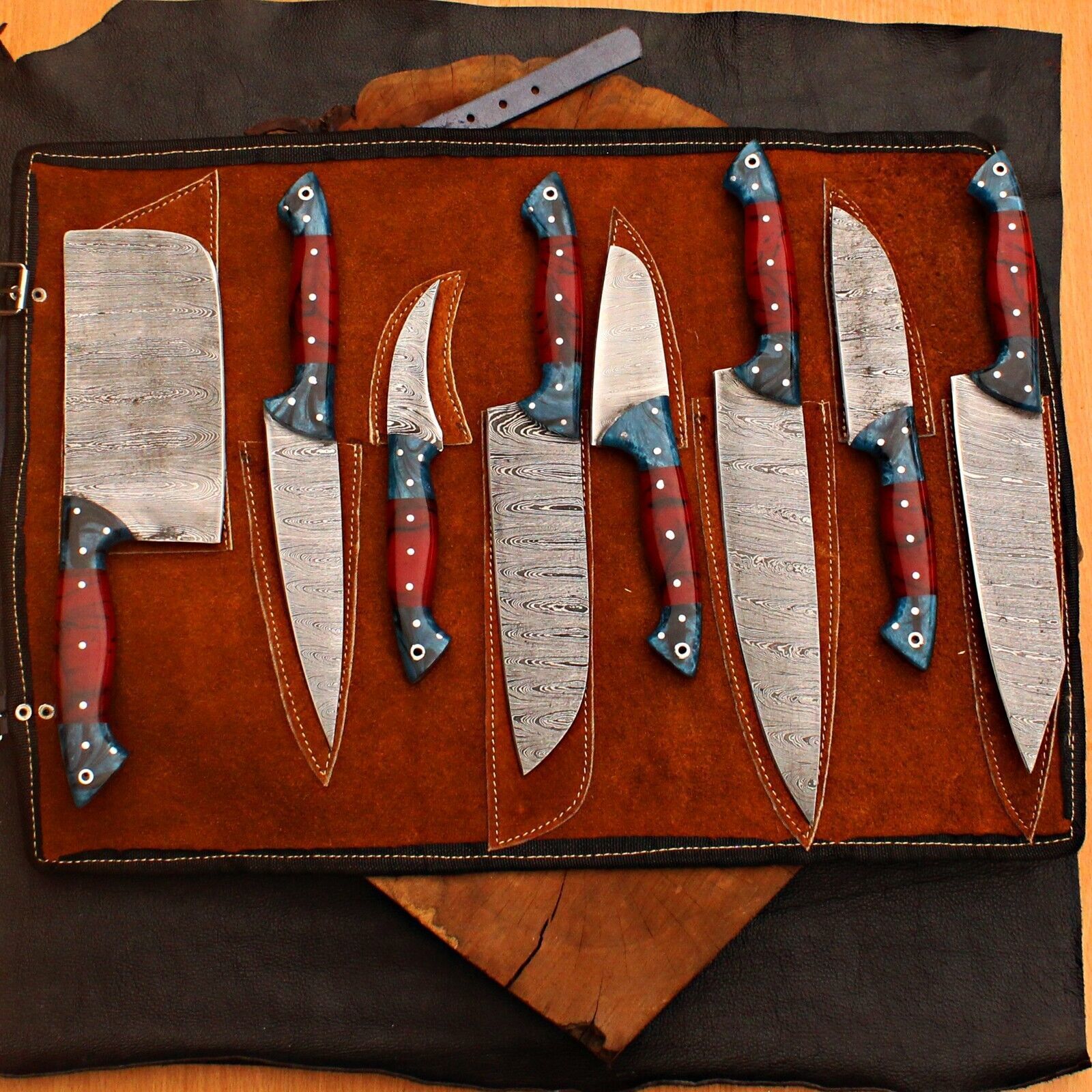 Handmade Damascus Steel Knife Set  8 Pc Forged Chef Cutlery Collection 3