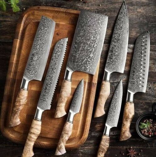 Custom Handmade Damascus Steel 7pcs Professional Chef Knife Set with Leather Bag | Kitchen & Culinary Knives