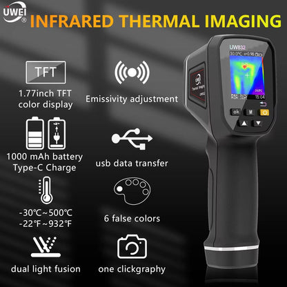 UWEI Infrared Thermal Imaging Camera  Handheld Thermal Imager With Color Display USB Recharge  8GB  4