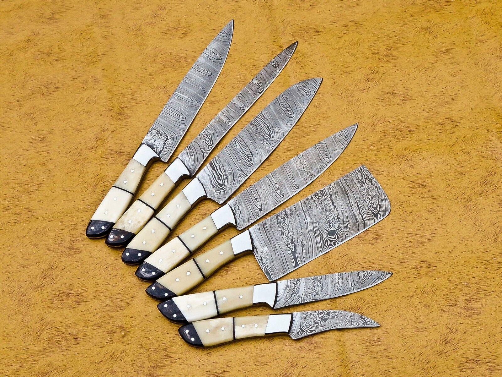 Handmade Damascus Steel 7pcs Professional Chef Knife Set With Leather Bag  Kitchen  Culinary Knives 1