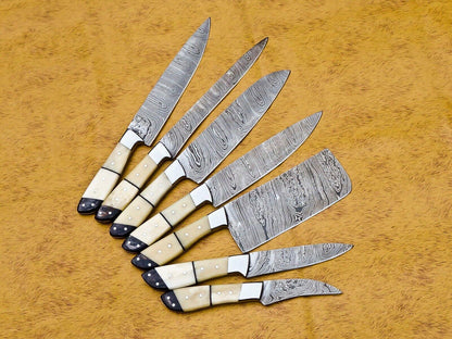 Handmade Damascus Steel 7pcs Professional Chef Knife Set With Leather Bag  Kitchen  Culinary Knives 1