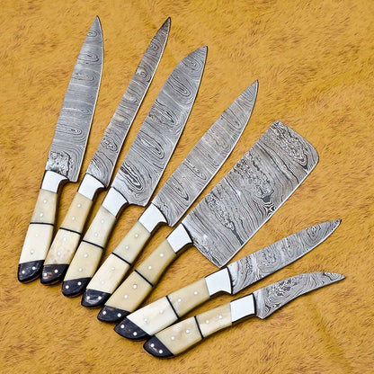 Handmade Damascus Steel 7pcs Professional Chef Knife Set With Leather Bag  Kitchen  Culinary Knives 3
