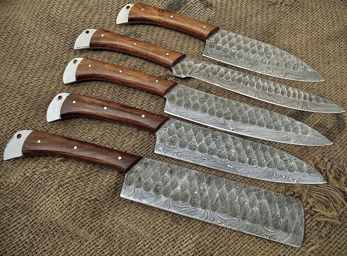 Authentic Forged Damascus Steel Chef Knife Collection With Wooden Handles 1