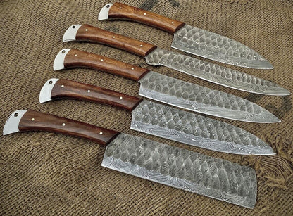 Authentic Forged Damascus Steel Chef Knife Collection With Wooden Handles 1