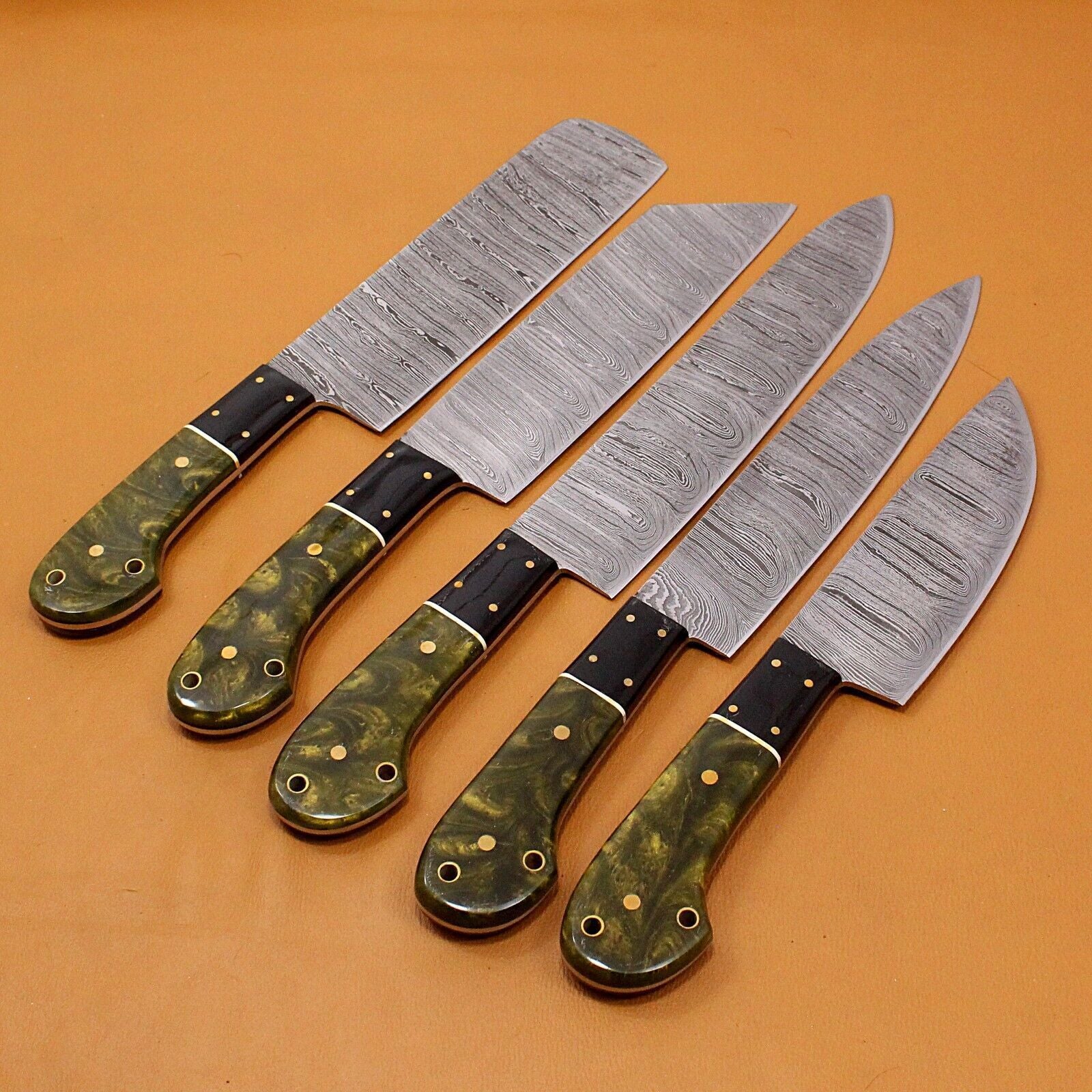 Durable Handmade Damascus Steel Chef Knife Set With Wood Finish Handles 1