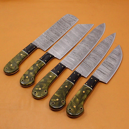 Durable Handmade Damascus Steel Chef Knife Set With Wood Finish Handles 1