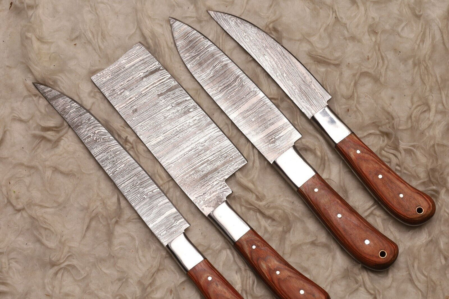 Artisan Handmade Damascus Steel Knife Set  Professional Wood Handle Blades 1
