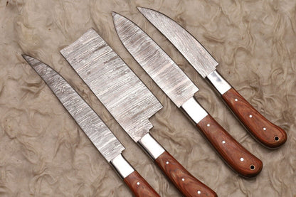 Artisan Handmade Damascus Steel Knife Set  Professional Wood Handle Blades 1