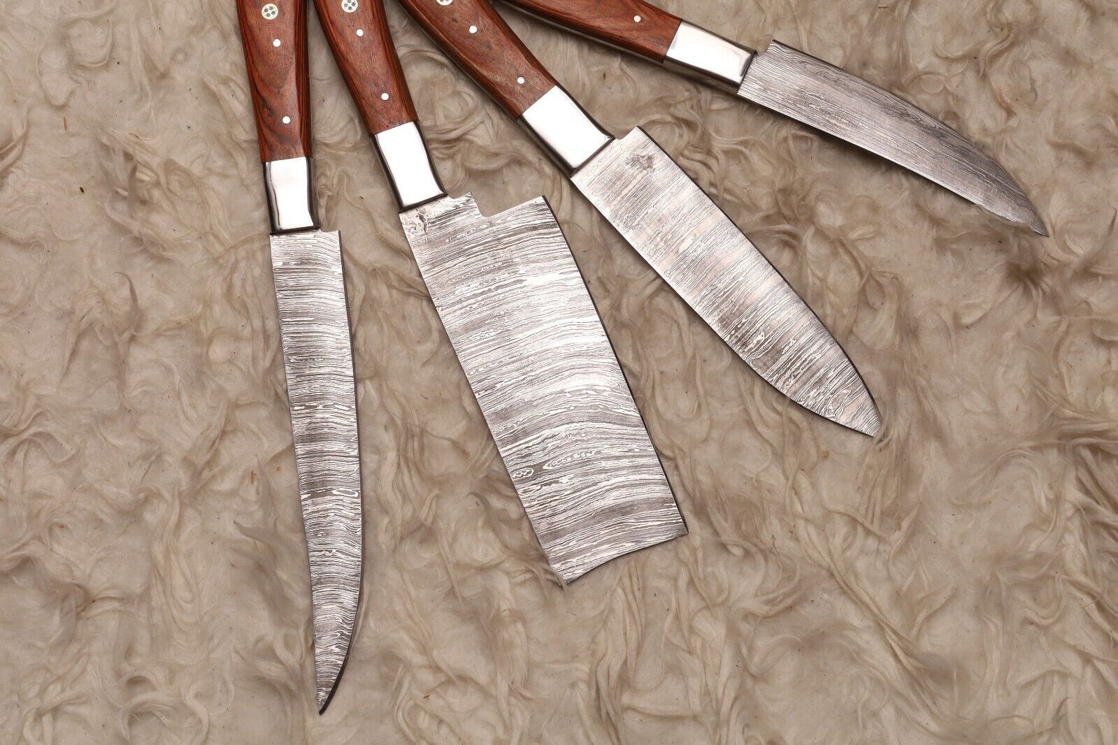 Artisan Handmade Damascus Steel Knife Set  Professional Wood Handle Blades 2