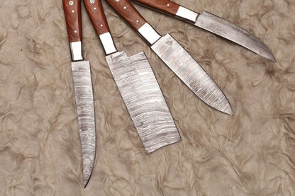 Artisan Handmade Damascus Steel Knife Set  Professional Wood Handle Blades 2