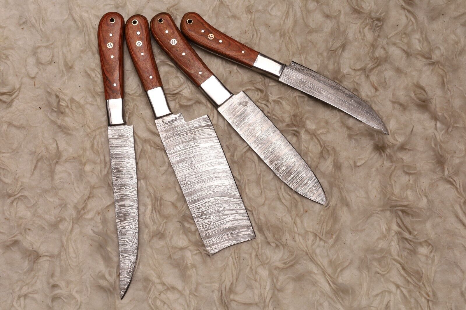 Artisan Handmade Damascus Steel Knife Set  Professional Wood Handle Blades 3
