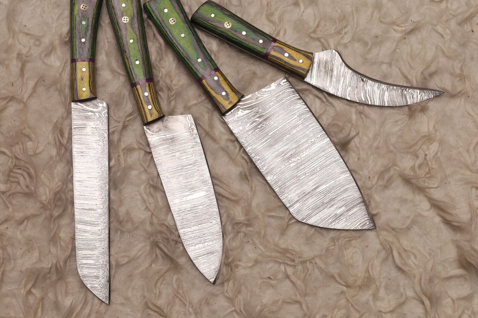 4pc Damascus Steel Chef Knife Bundle  Wood Handle Handmade Set 1