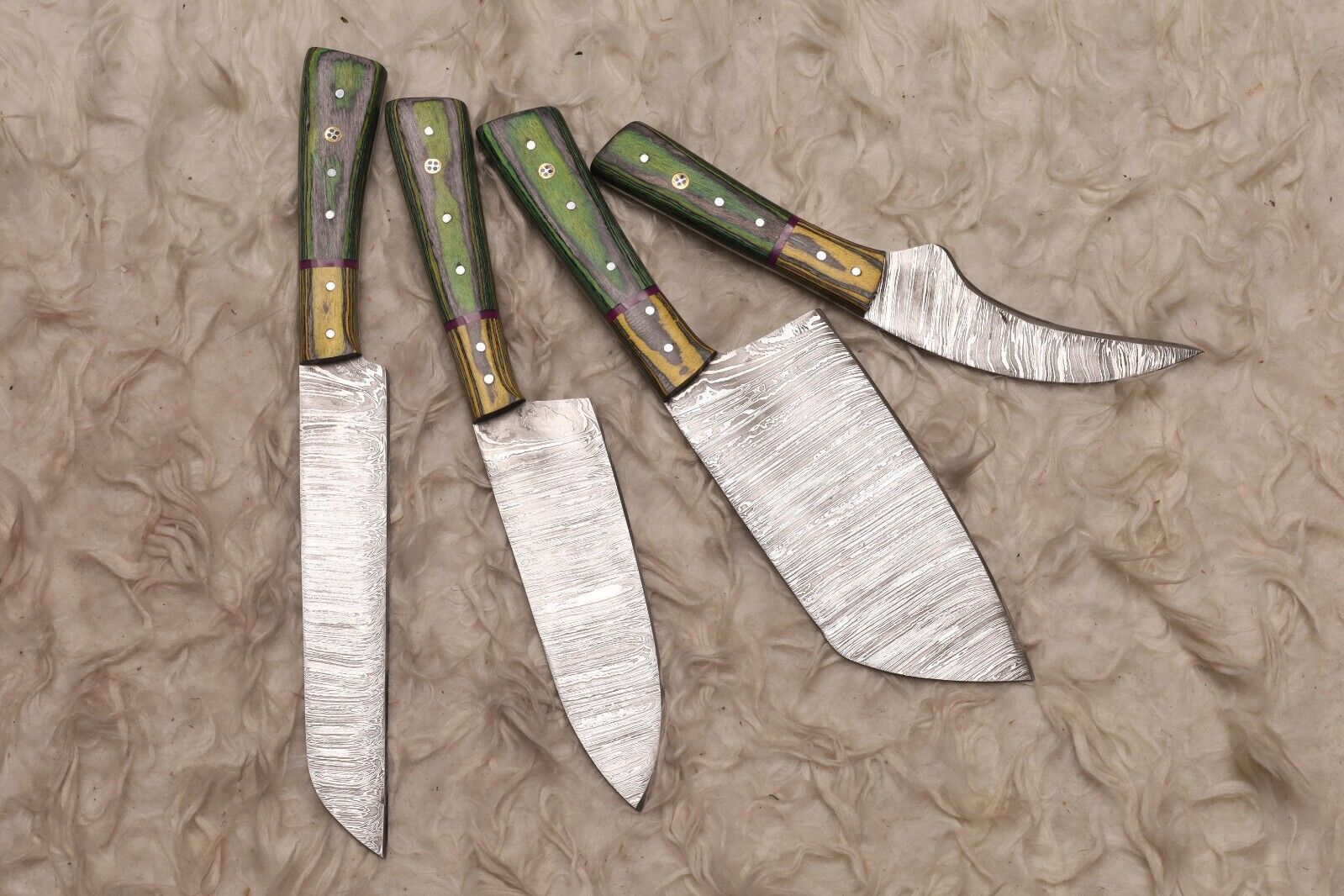 4pc Damascus Steel Chef Knife Bundle  Wood Handle Handmade Set 2