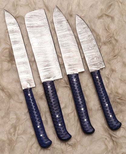 Authentic Handmade Damascus Steel Chef Set  Wooden Handle Cutlery 2