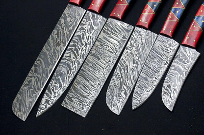 Handmade Damascus Steel 5pcs Chef Knife Set  Engraved Bone Handle BBQ Kitchen Knives With Leather R 2