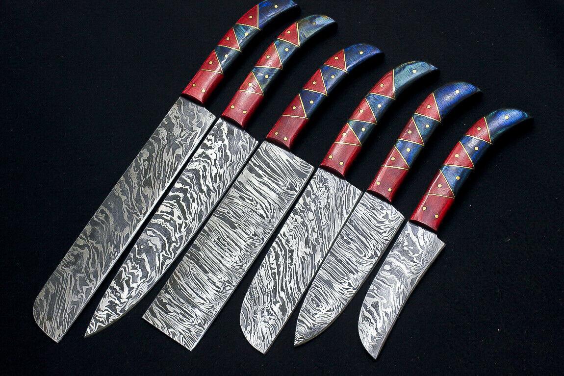 Handmade Damascus Steel 5pcs Chef Knife Set  Engraved Bone Handle BBQ Kitchen Knives With Leather R 3