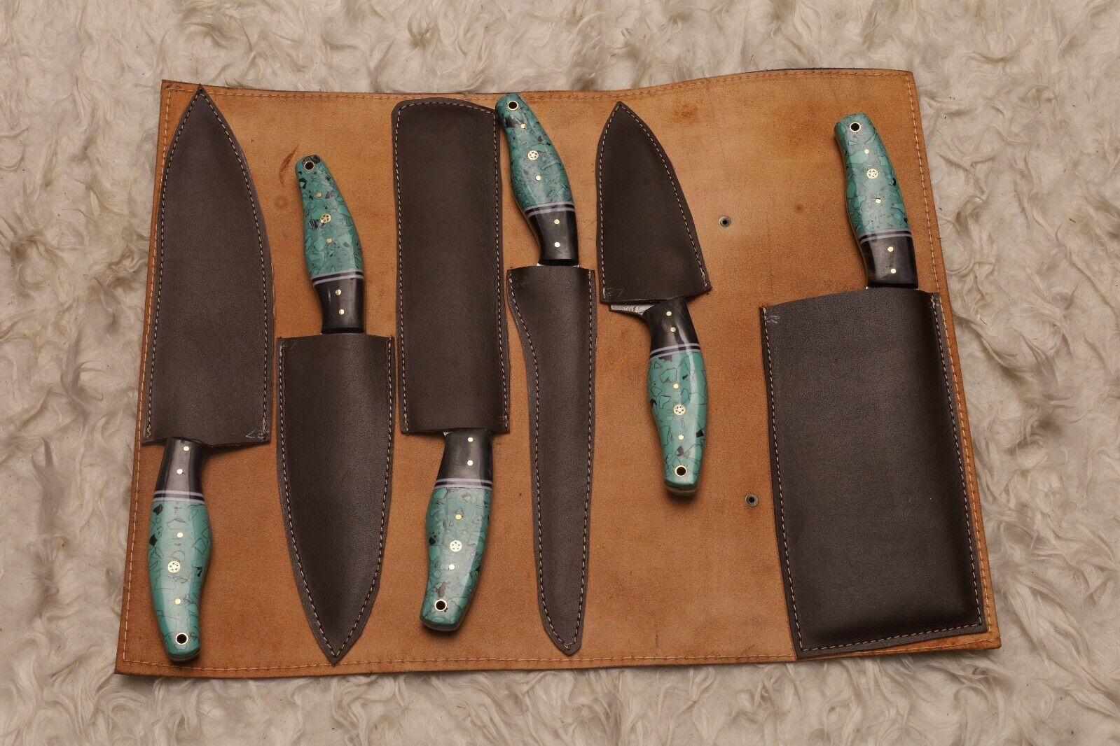 Professional Damascus Chef Knife Set Of 6  Engraved Bone Handle Kitchen Knives 2